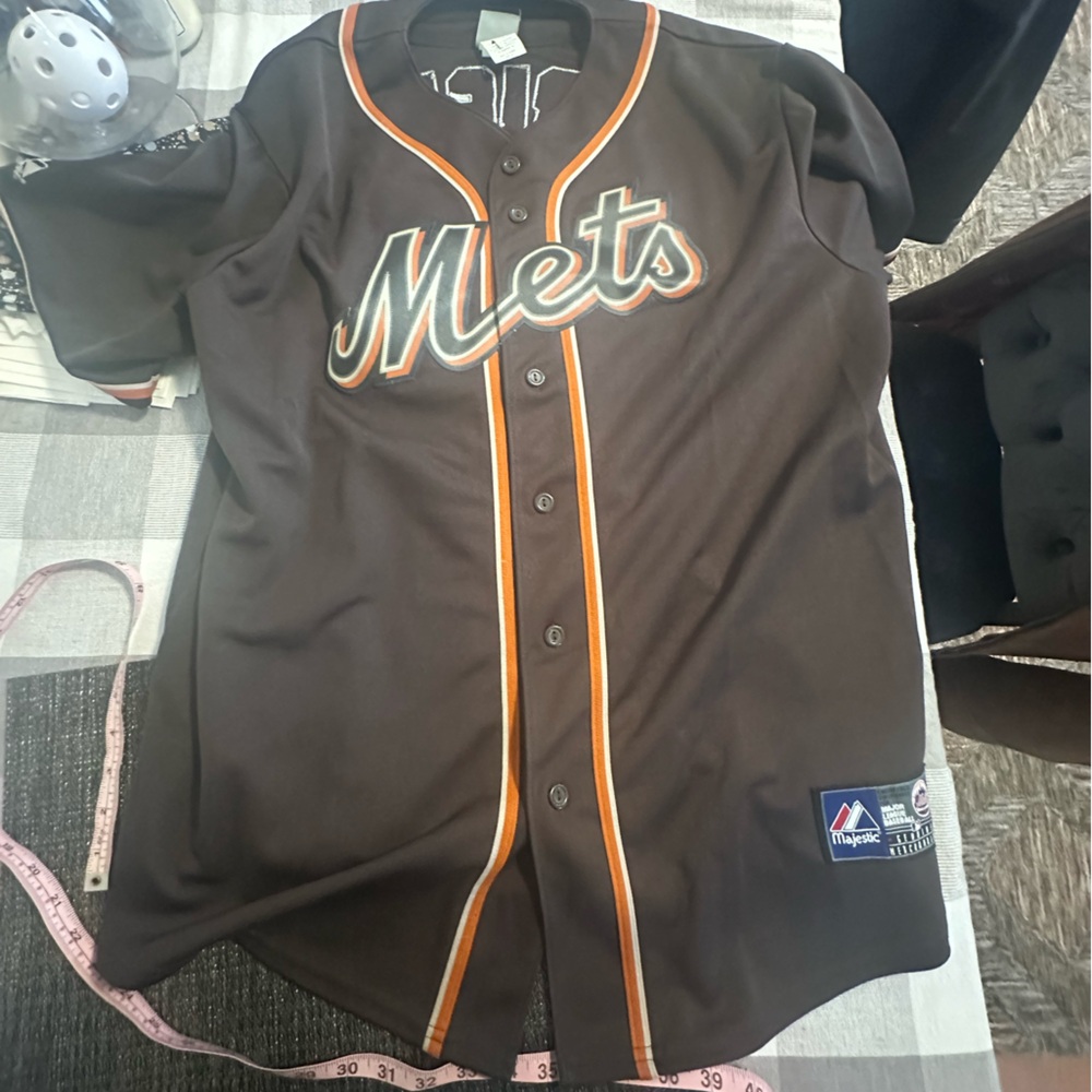 Majestic Mets Brown Orange Trim Baseball Jersey